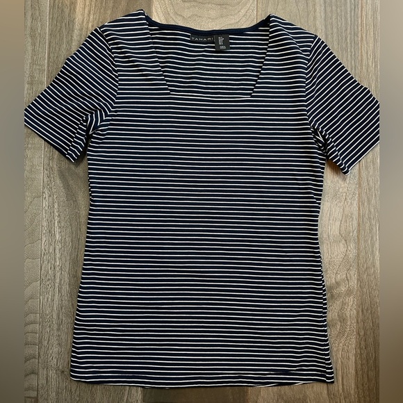TAHARI Square Neck Top Tee Shirt Black and White Stripped Size S. - Picture 1 of 7